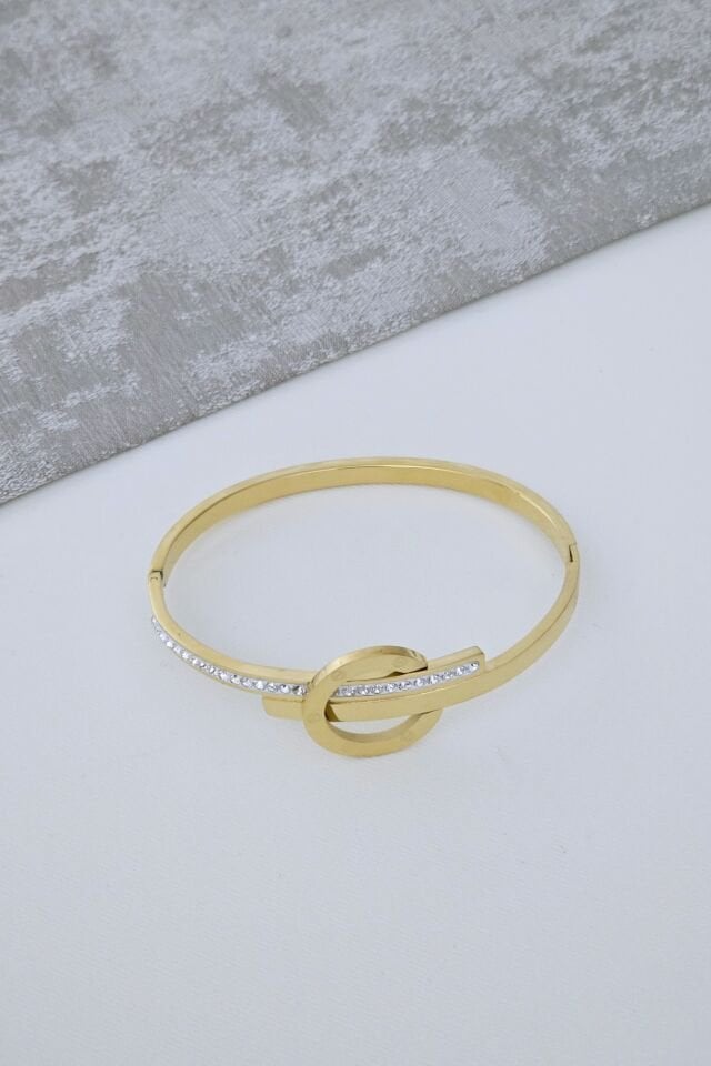 Çelik Taşlı Gold Bileklik