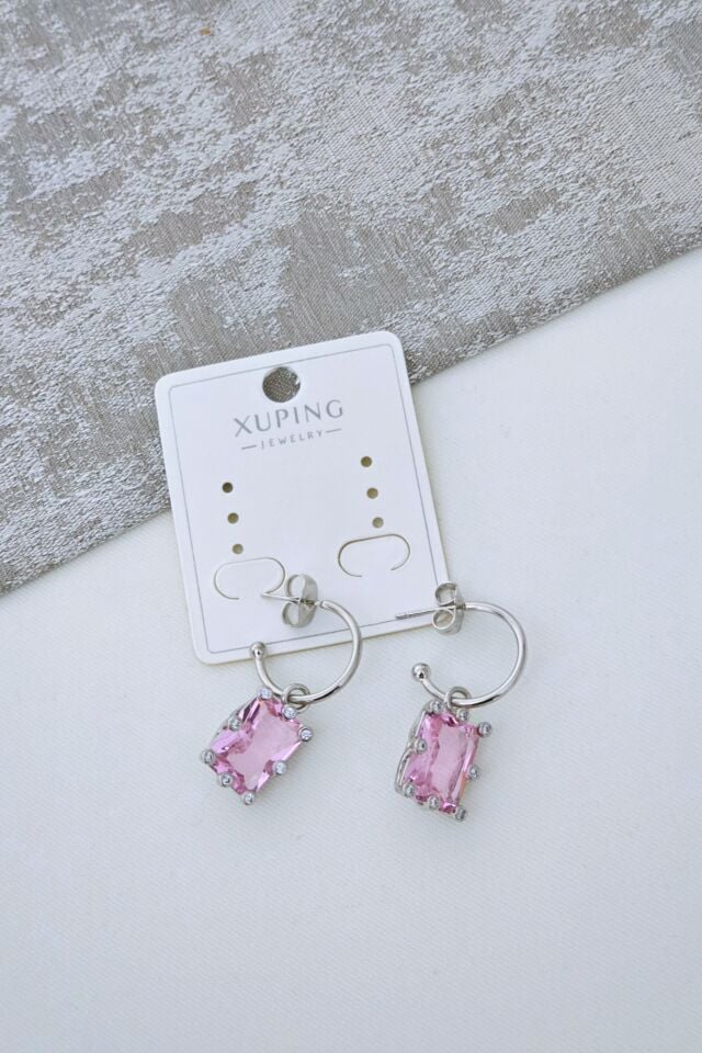 Xuping Pembe Taşlı Küpe