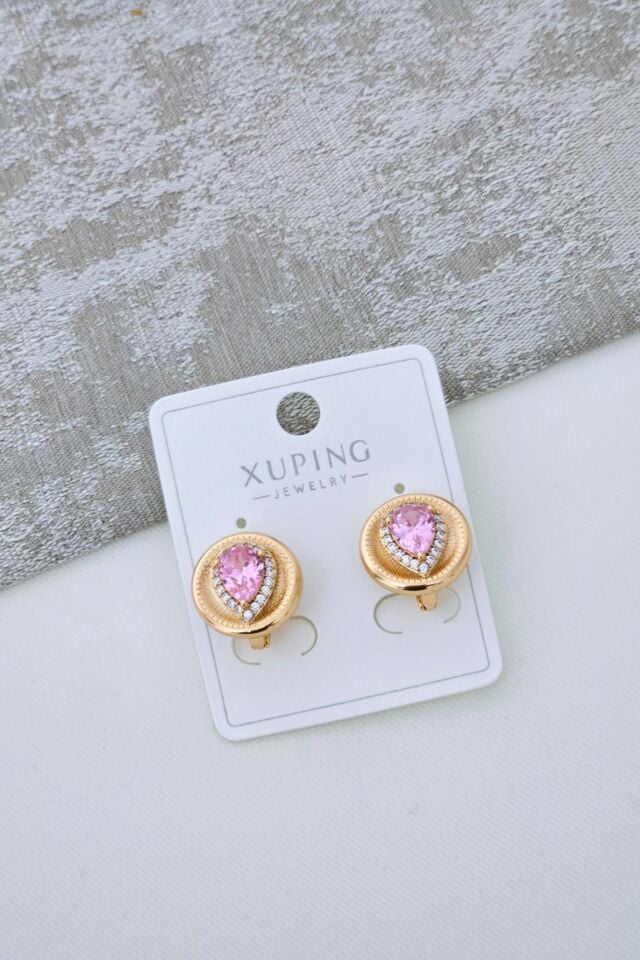 Xuping Pembe Taşlı Küpe