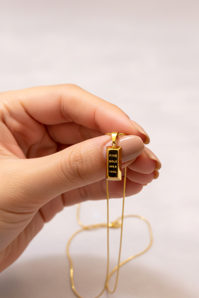 Çelik Külçe Kolye Gold