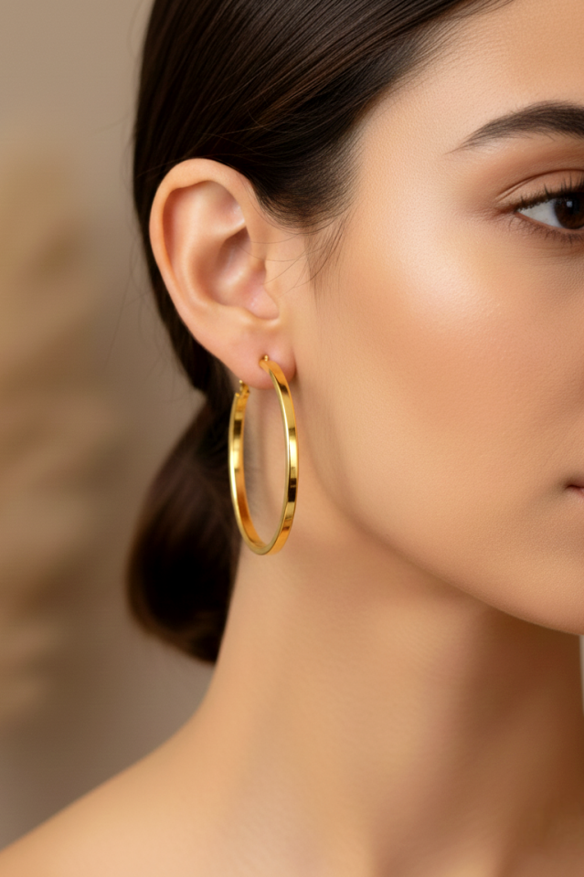 Çelik Gold Halka Küpe Büyük Boy