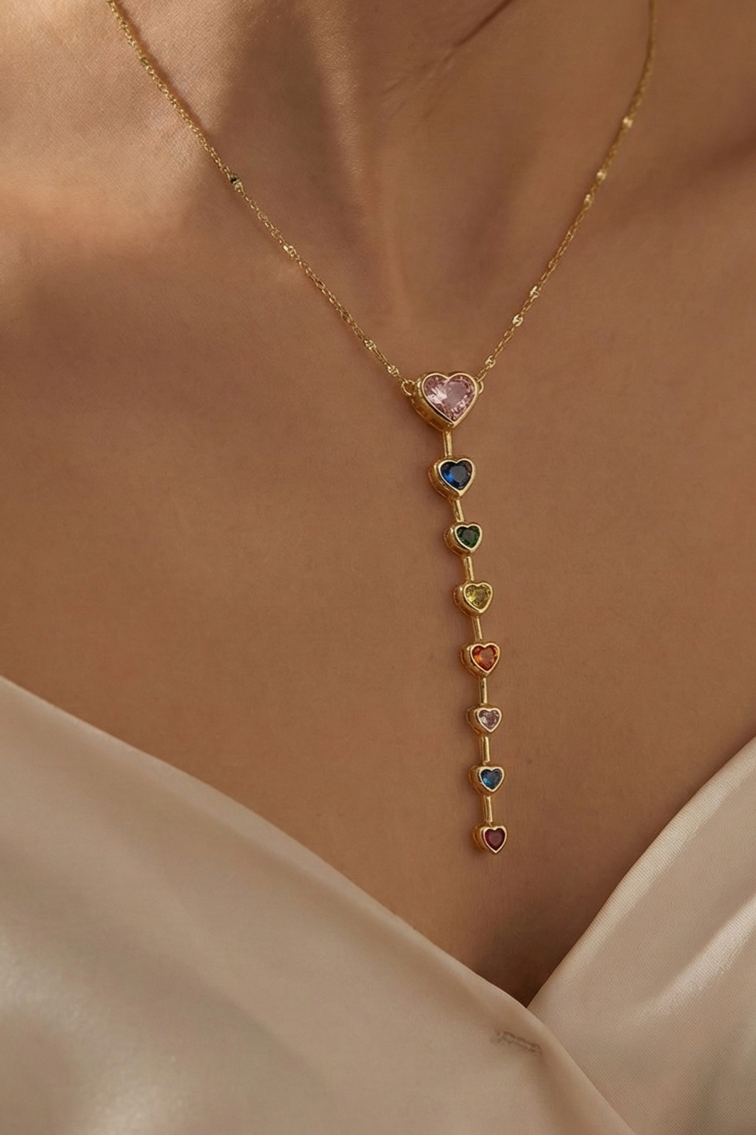 Çelik Gold Kalp Detaylı Y Kolye