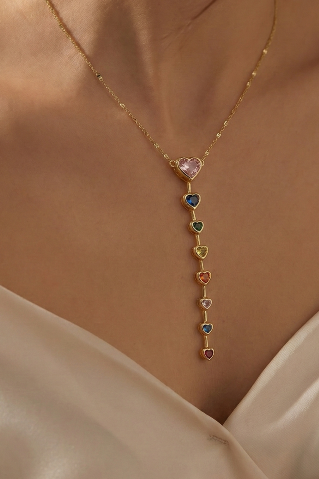 Çelik Gold Kalp Detaylı Y Kolye