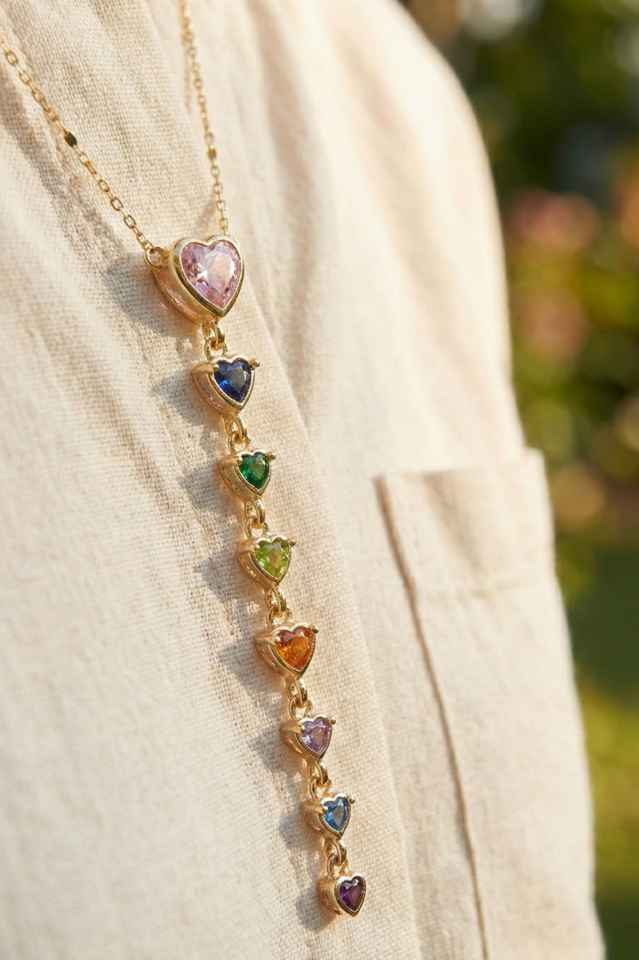 Çelik Gold Kalp Detaylı Y Kolye