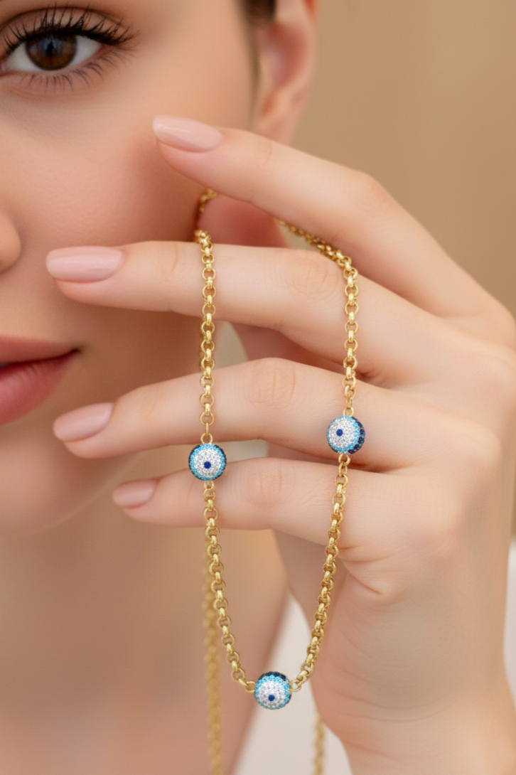 Çelik Nazar Boncuklu Kolye