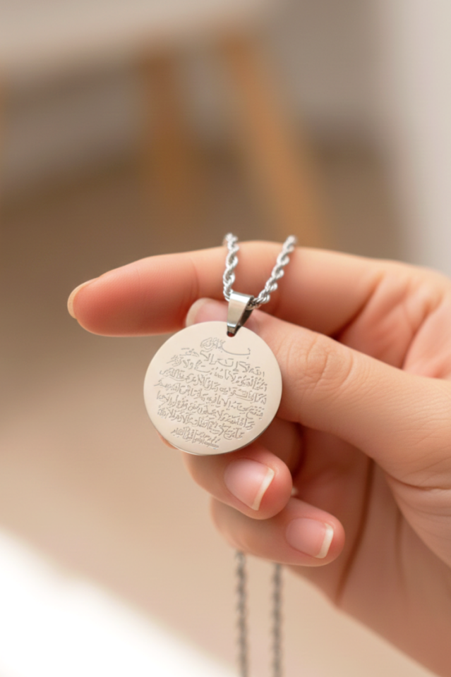 Çelik Ayetel Kürsi kolye