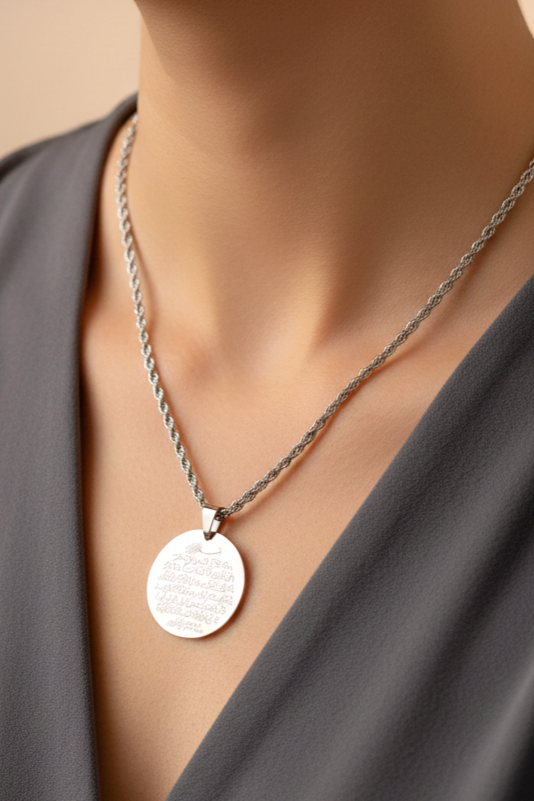 Çelik Ayetel Kürsi kolye