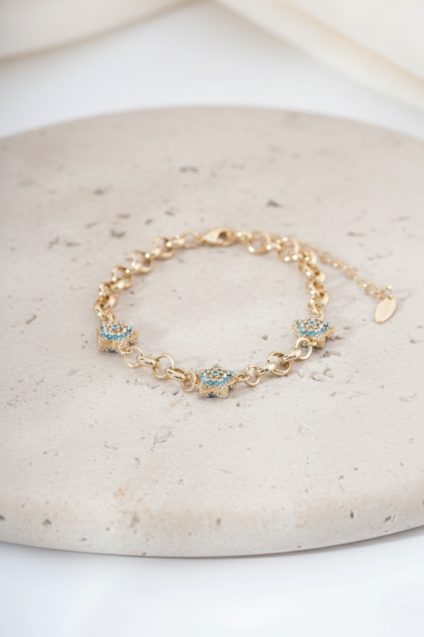 Mavi Taşlı Yıldız Bileklik