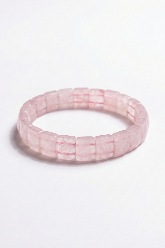 Pembe Kuvars Kare Kesim Doğal Taş Bileklik