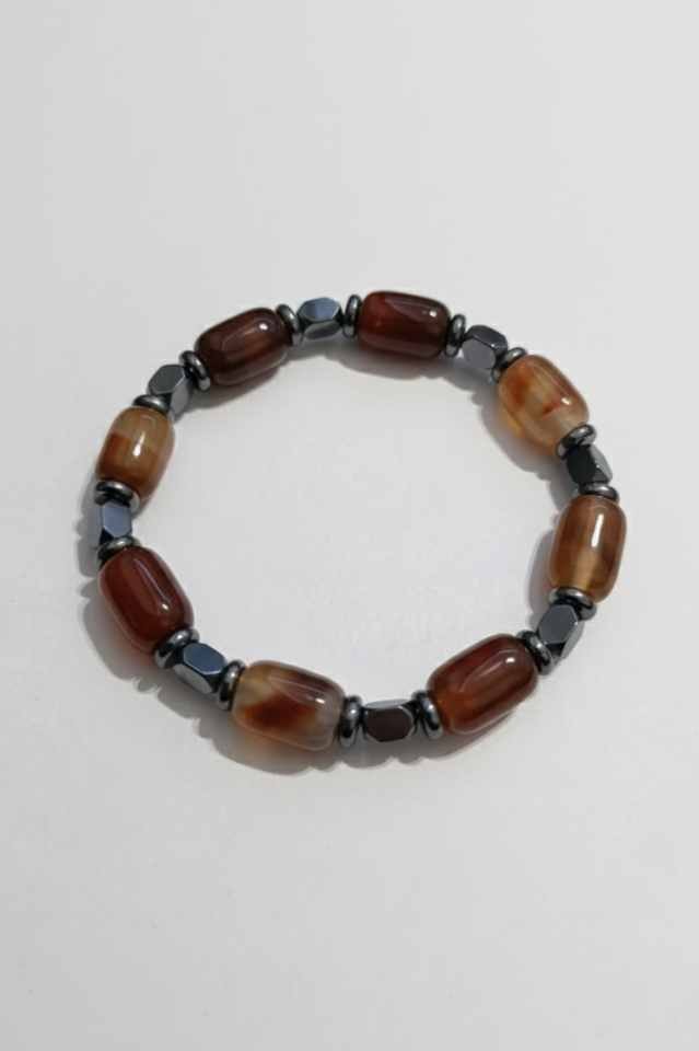 Doğal Kahverengi Akik ve Hematit Taşlı Bileklik