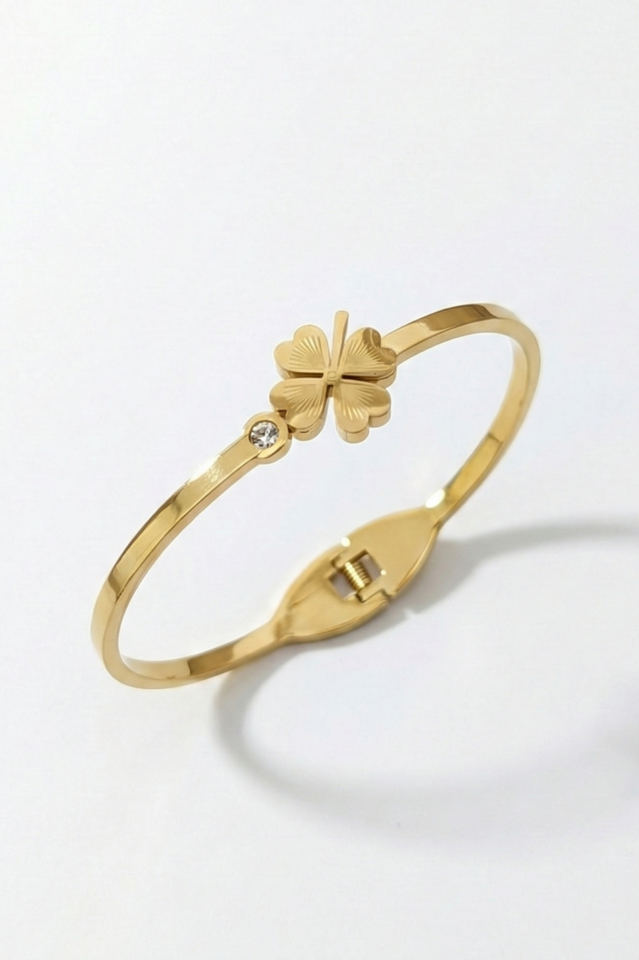 Çelik Yonca Taşlı Bileklik Gold