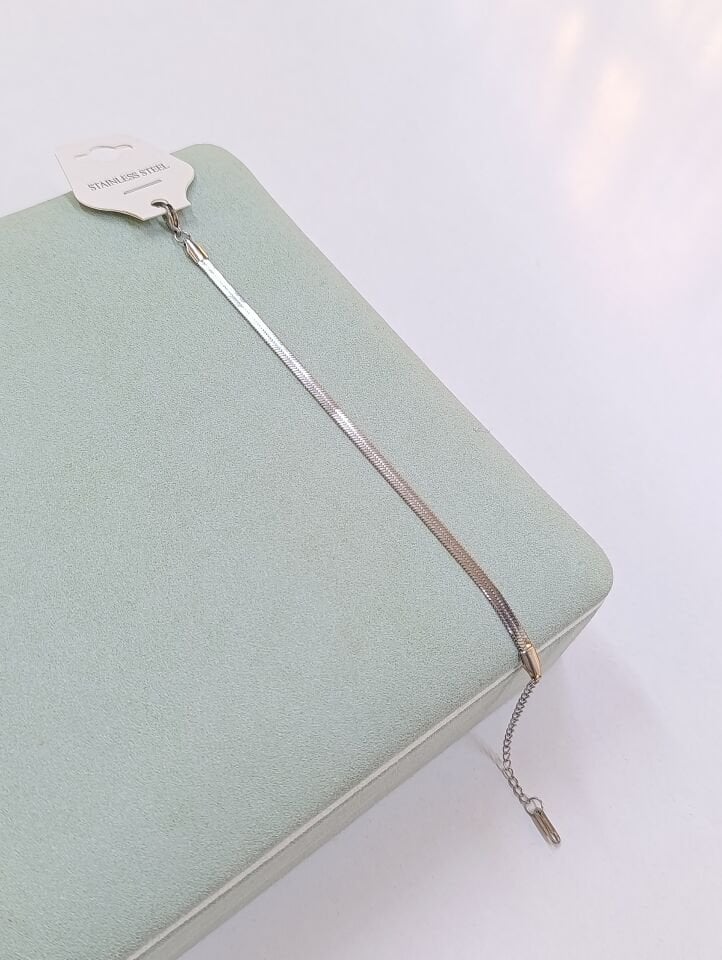 Çelik Yassı Zincir Bileklik Silver