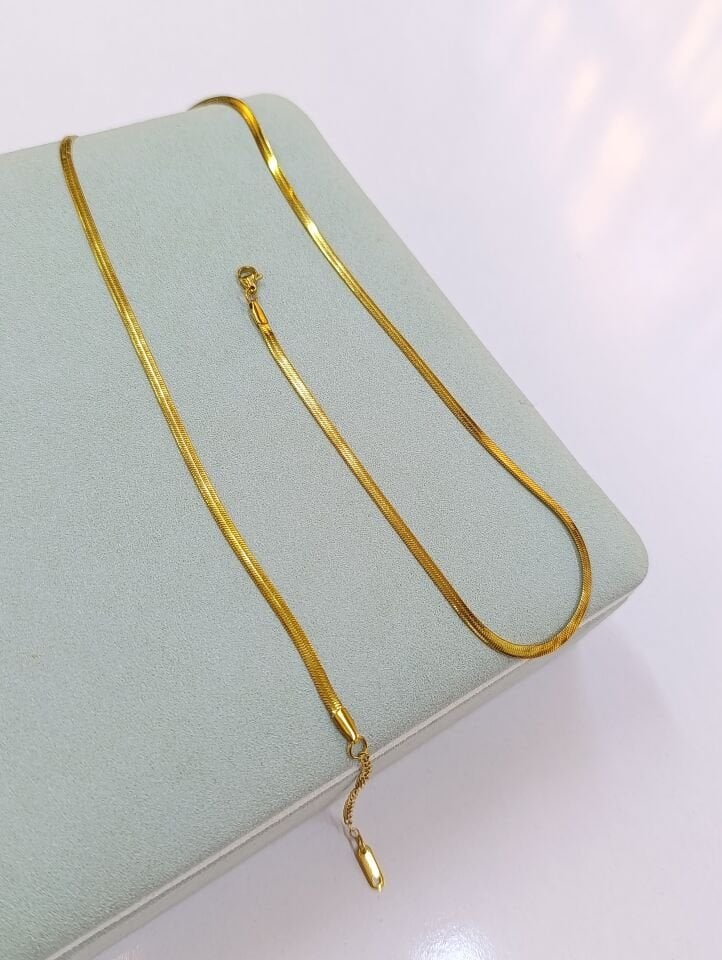 Çelik Yassı Zincir Kolye Gold